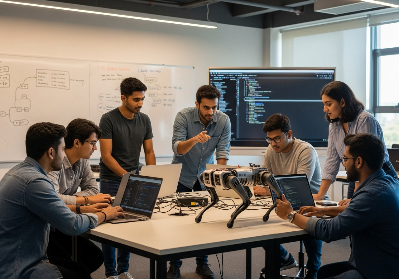 Computer Science Students Programming Robastra Robot